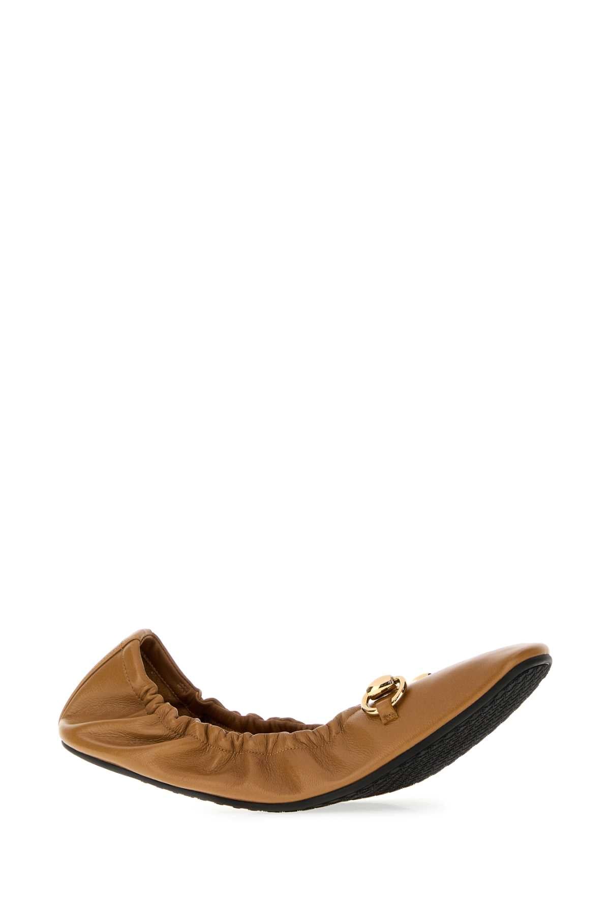 Gucci Women Camel Leather Prima Ballerinas GUCCI