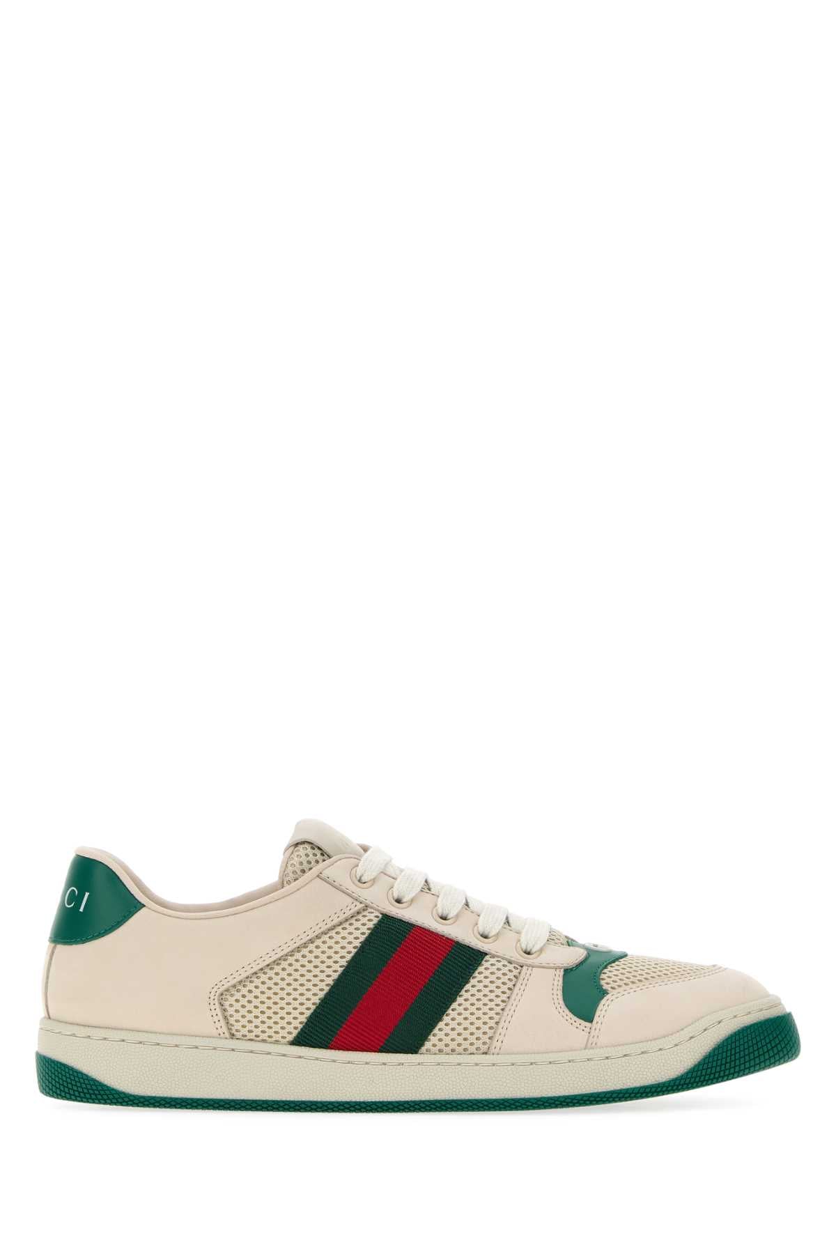 Gucci Women Ivory Mesh And Suede Screener Sneakers GUCCI