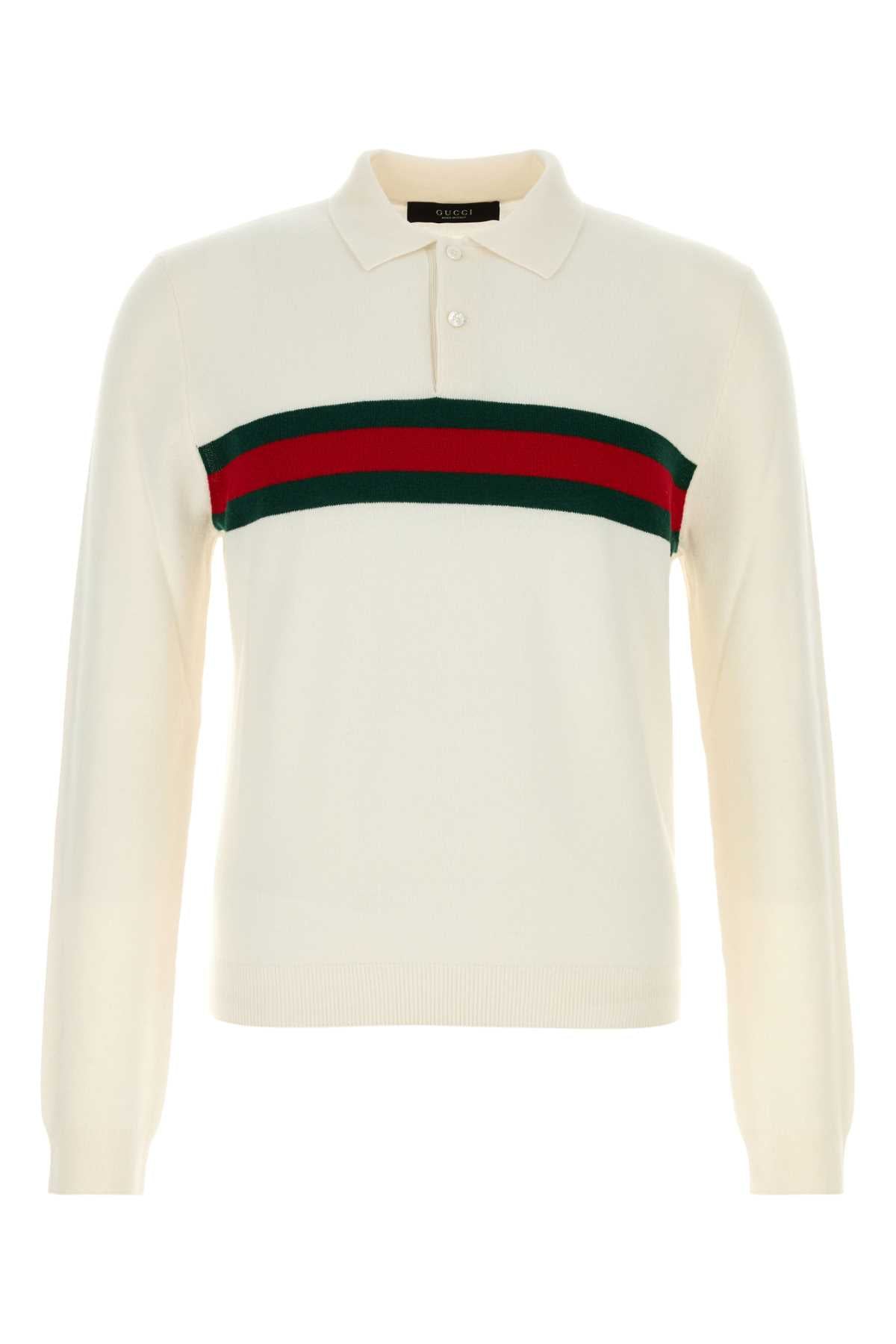Gucci Men Ivory Cashmere Polo Shirt GUCCI