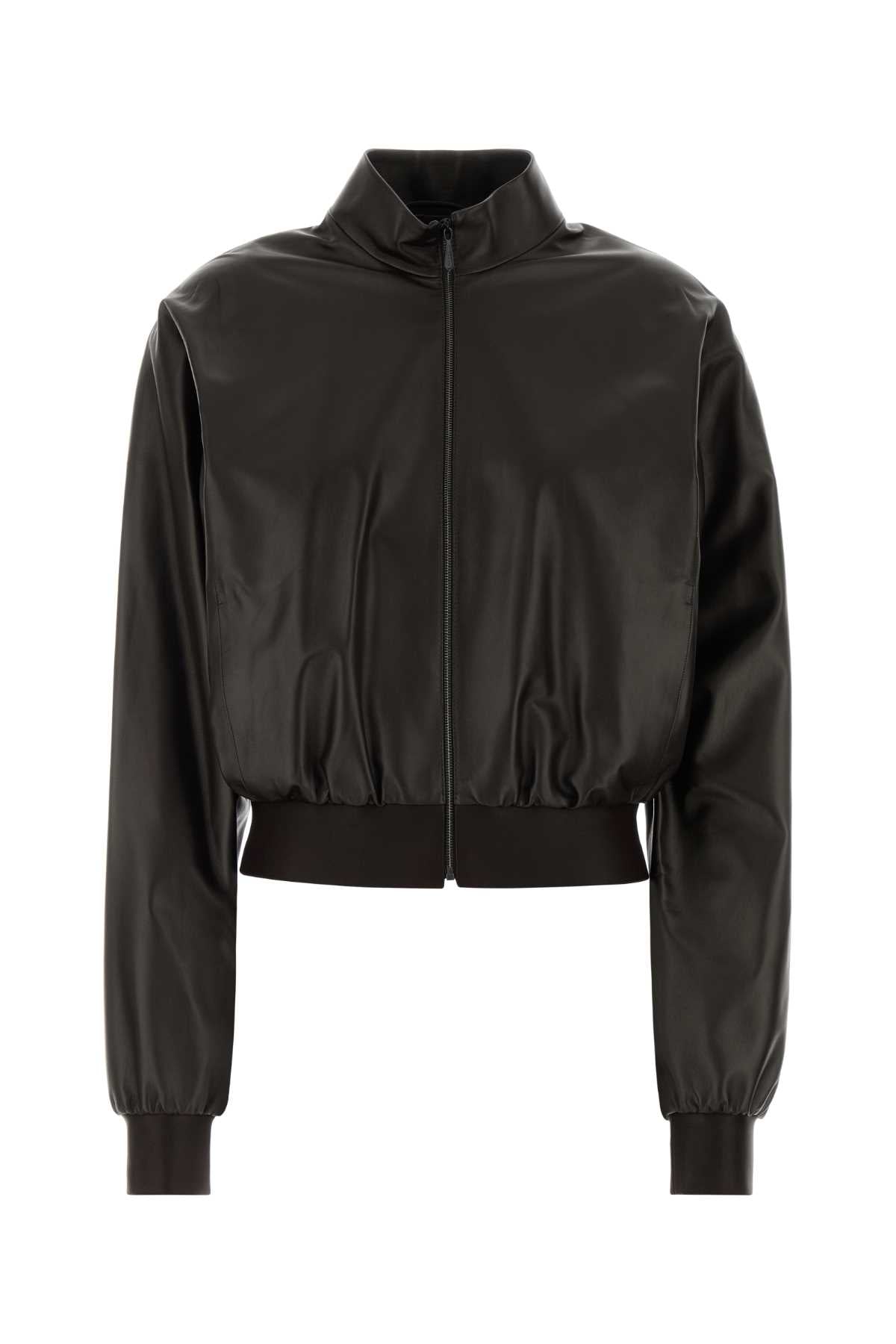 Gucci Women Dark Brown Nappa Leather Bomber Jacket GUCCI