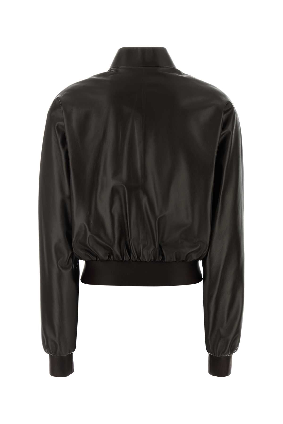 Gucci Women Dark Brown Nappa Leather Bomber Jacket GUCCI