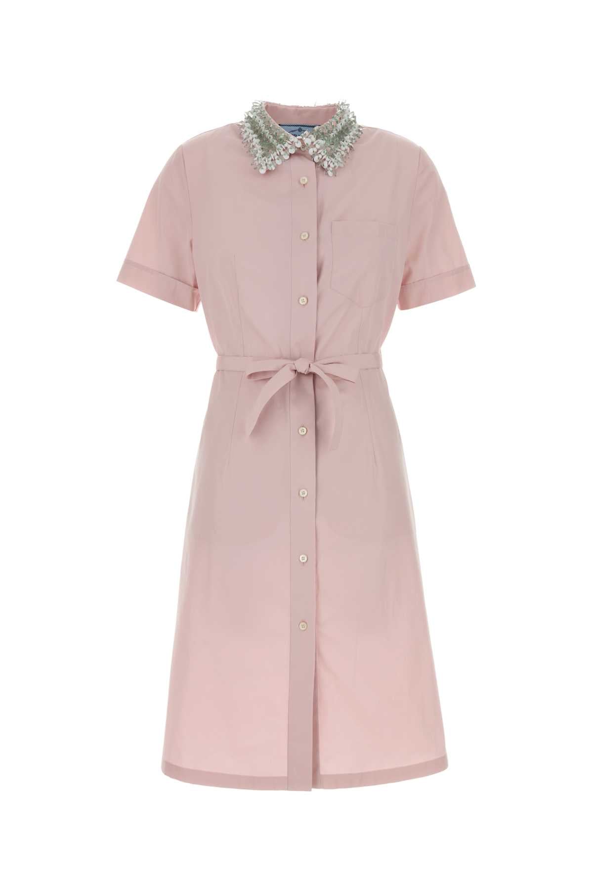 Prada Women Pastel Pink Poplin Shirt Dress PRADA