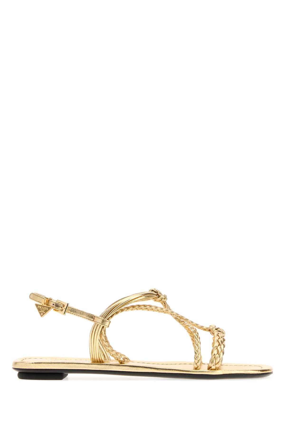 Prada Women Gold Nappa Leather Sandals PRADA