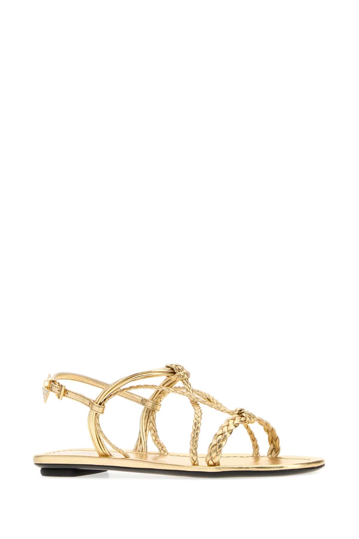 Prada Women Gold Nappa Leather Sandals PRADA