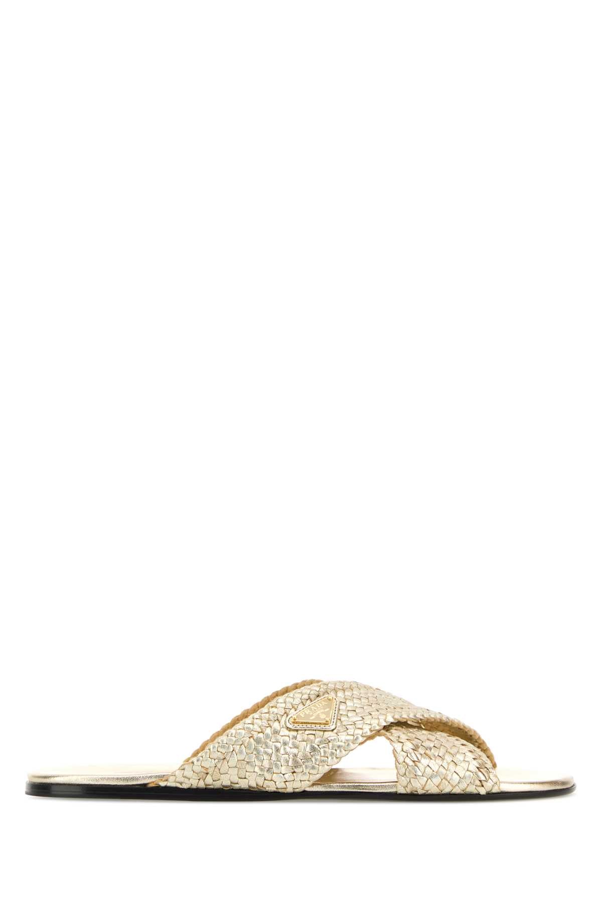 Prada Women Gold Leather Slippers PRADA