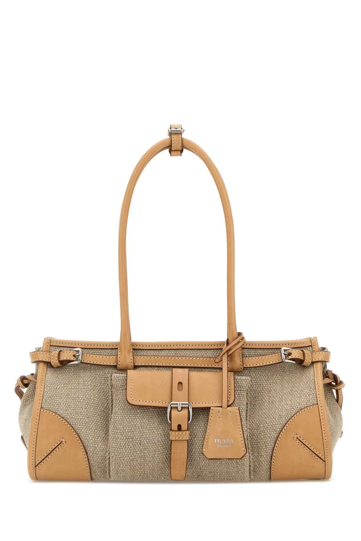 Prada Women Two-Tone Canvas And Leather Medium Prada Bonnie Shoulder Bag PRADA