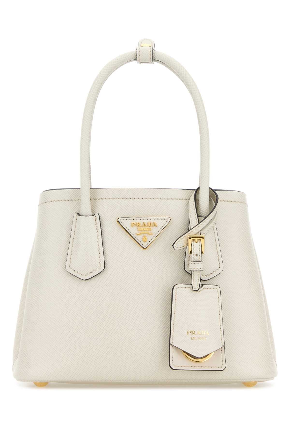 Prada Women Chalk Leather Mini Prada Double Handbag PRADA