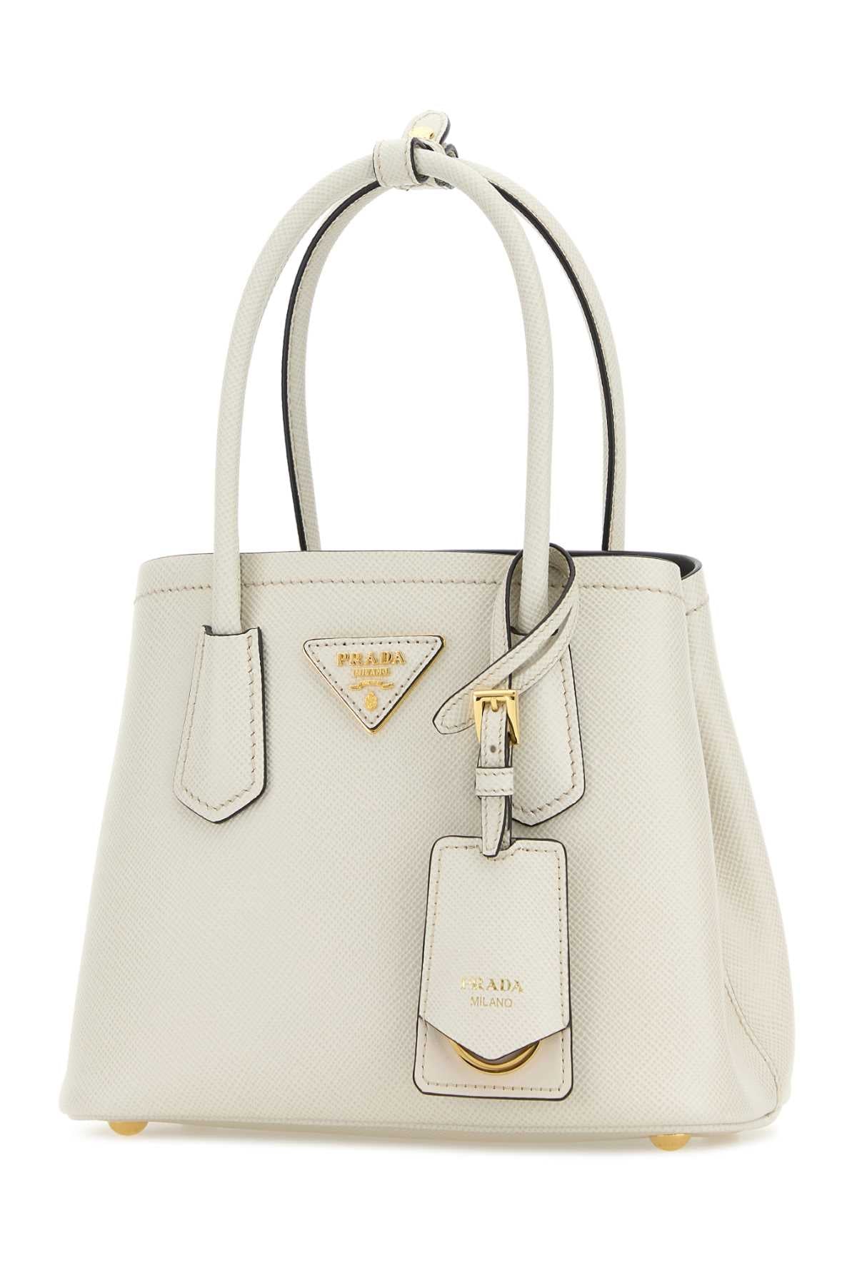 Prada Women Chalk Leather Mini Prada Double Handbag PRADA