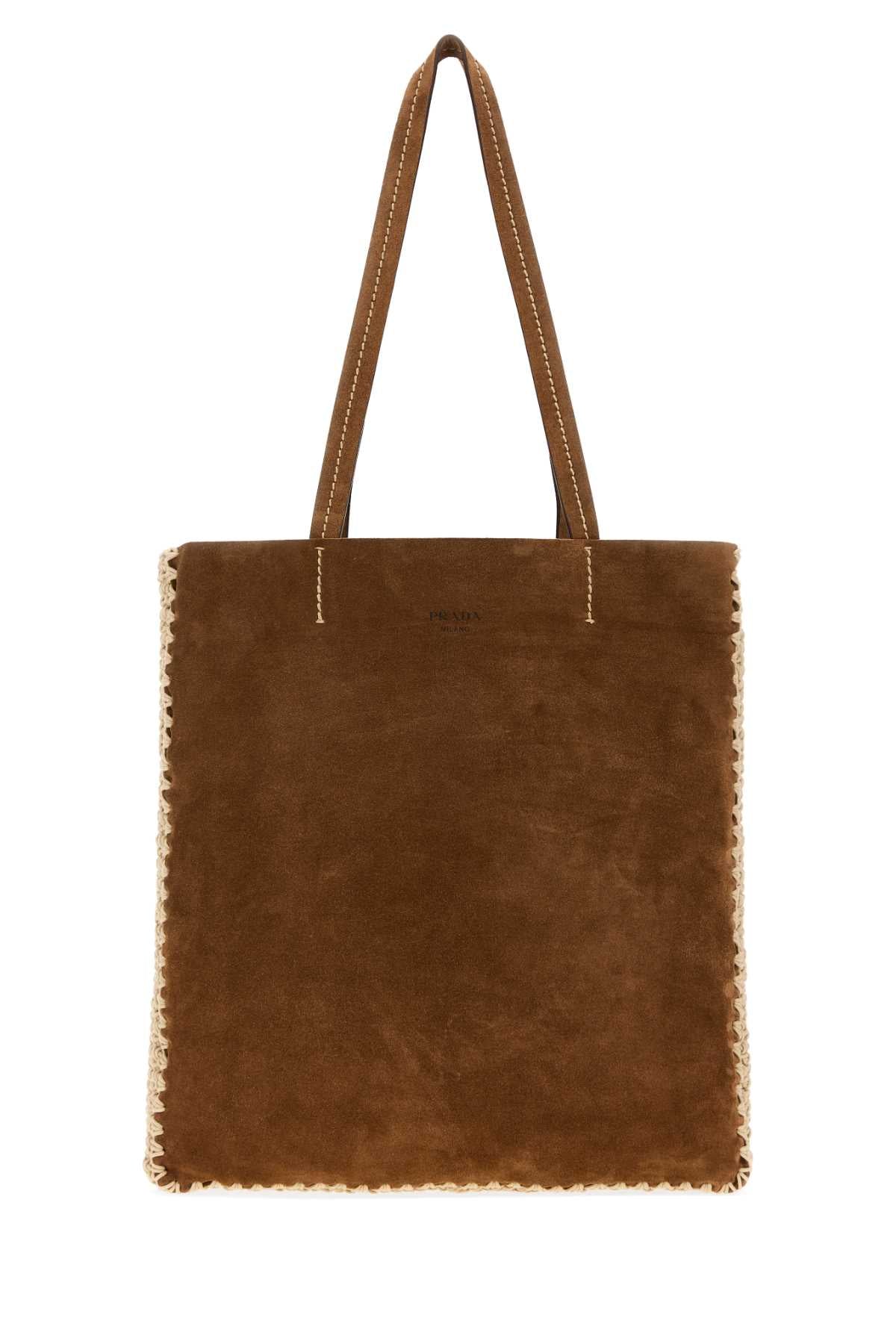 Prada Women Brown Suede Large Shopping Bag PRADA