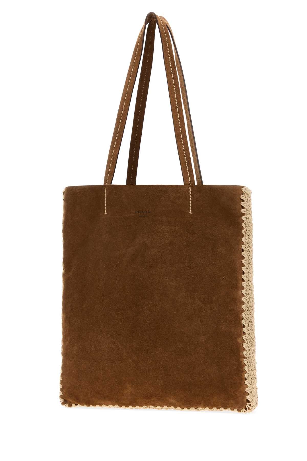 Prada Women Brown Suede Large Shopping Bag PRADA