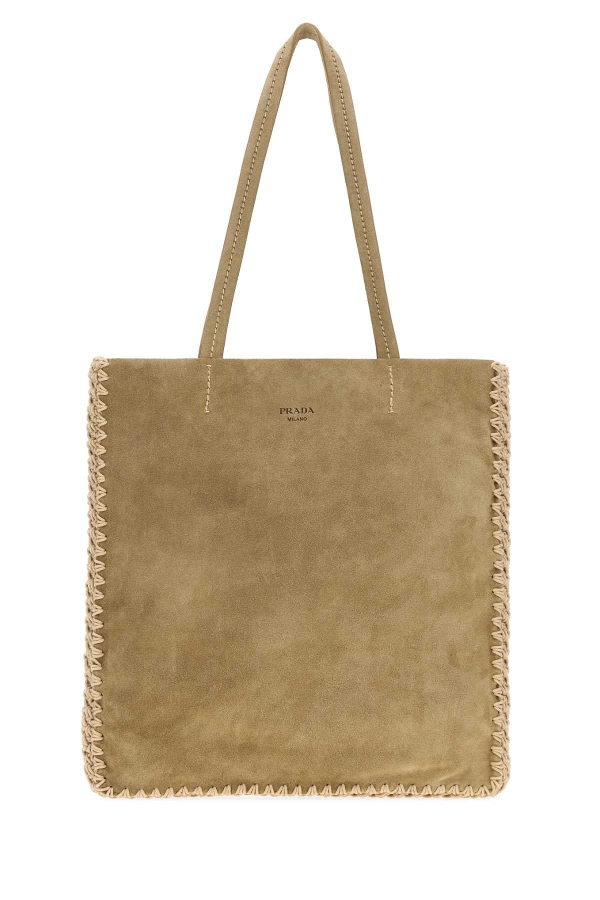 Prada Women Khaki Suede Large Shopping Bag PRADA