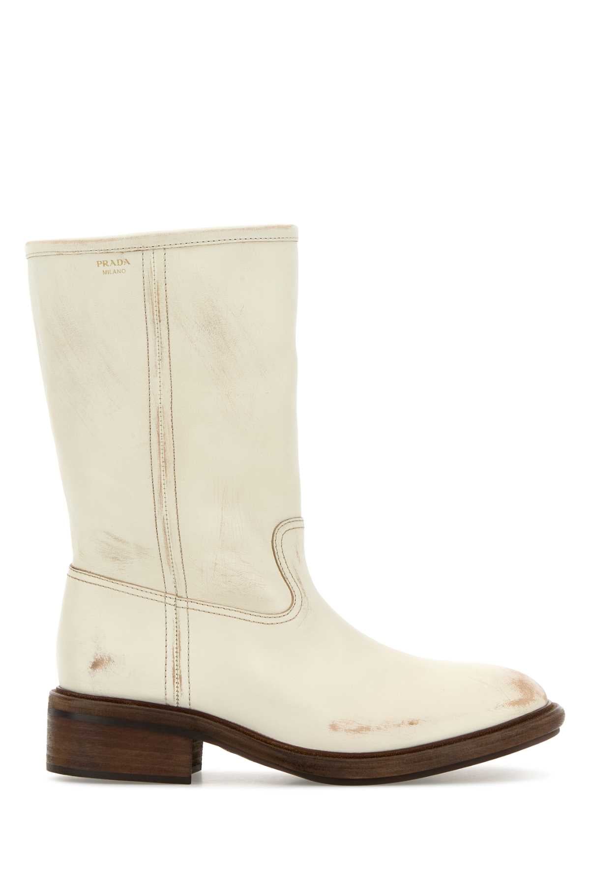 Prada Women Ivory Leather Boots PRADA