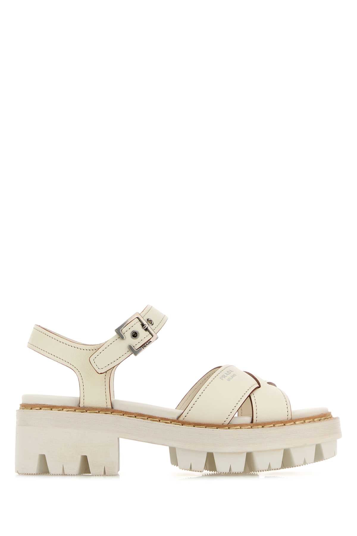 Prada Women White Leather Sandals PRADA