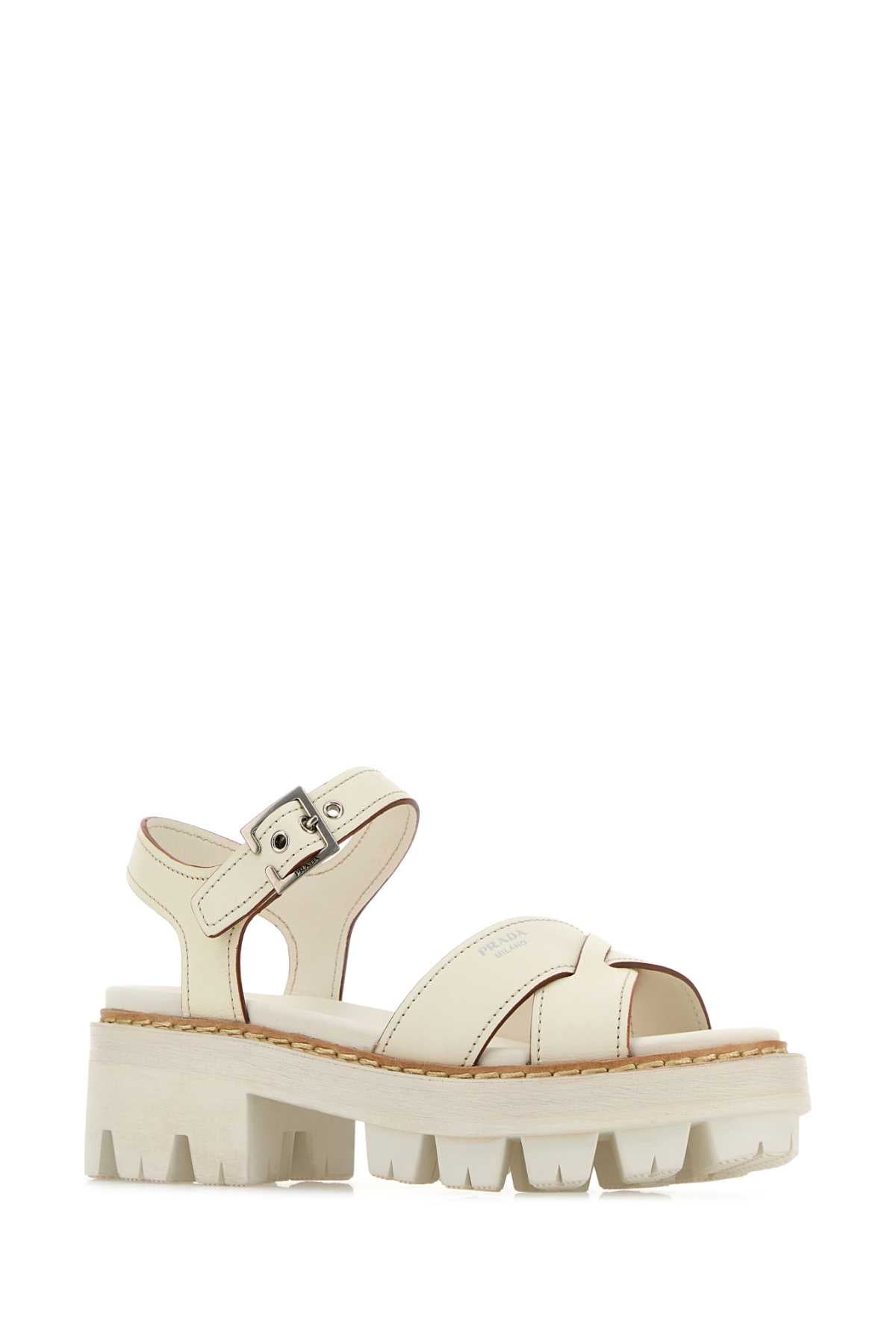 Prada Women White Leather Sandals PRADA