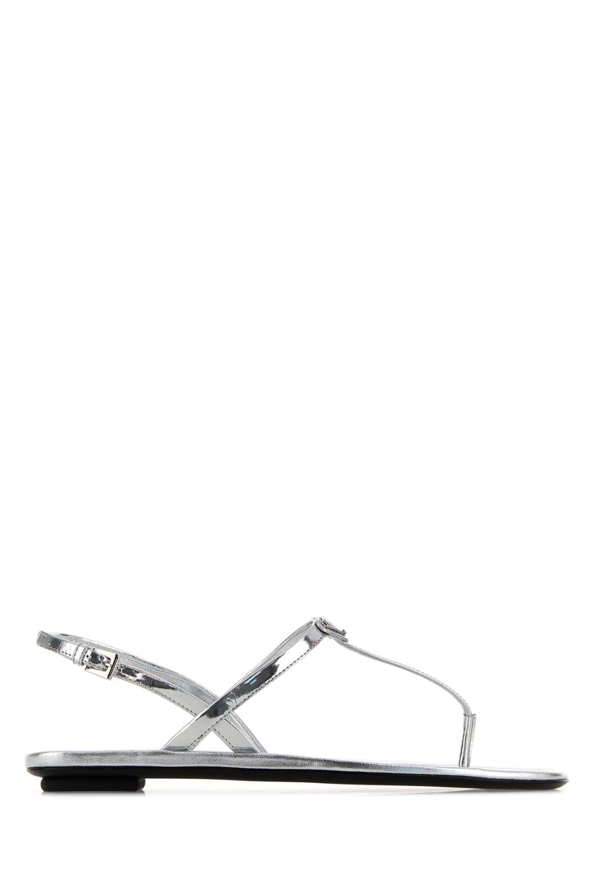 Prada Women Silver Leather Thong Sandals PRADA