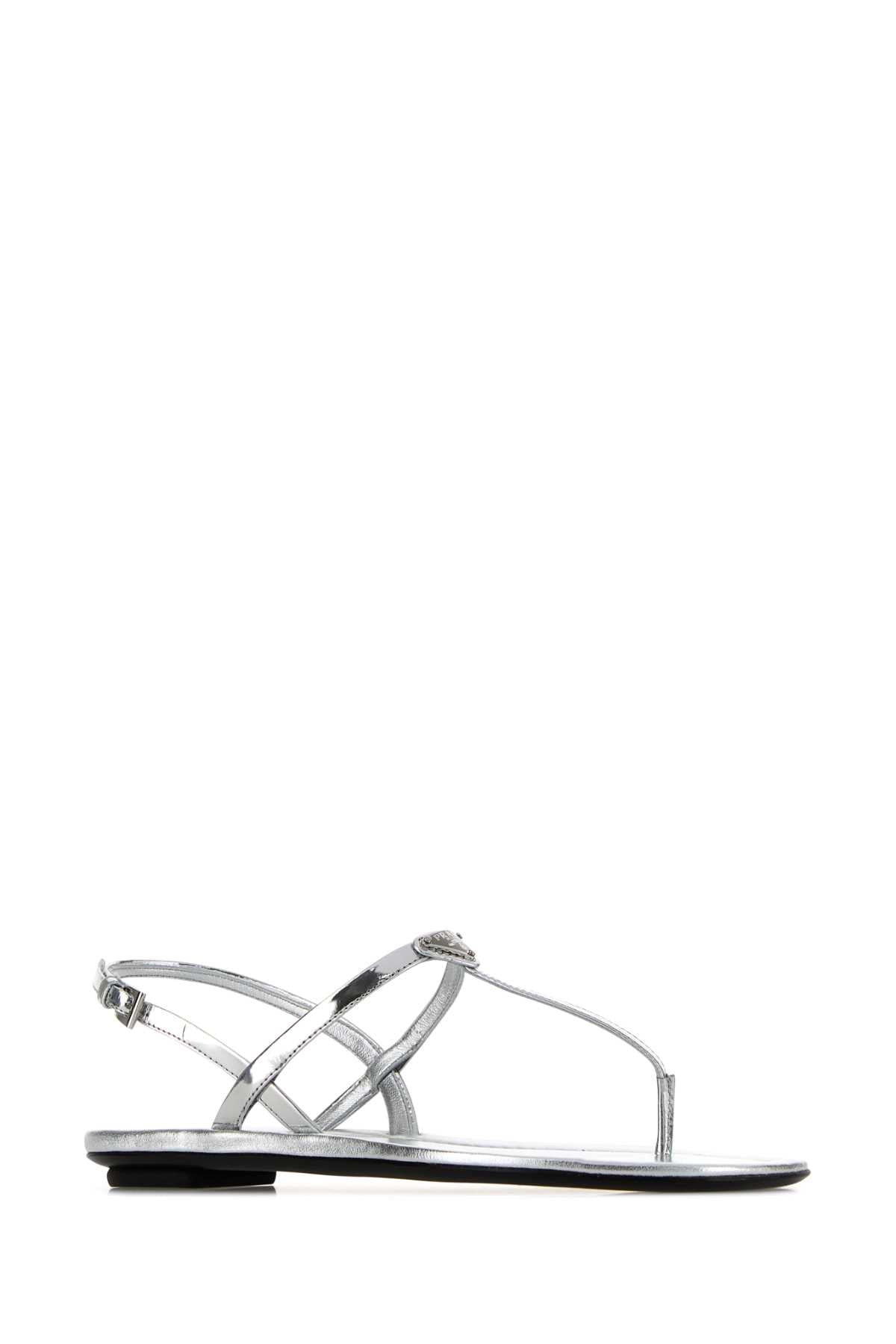 Prada Women Silver Leather Thong Sandals PRADA