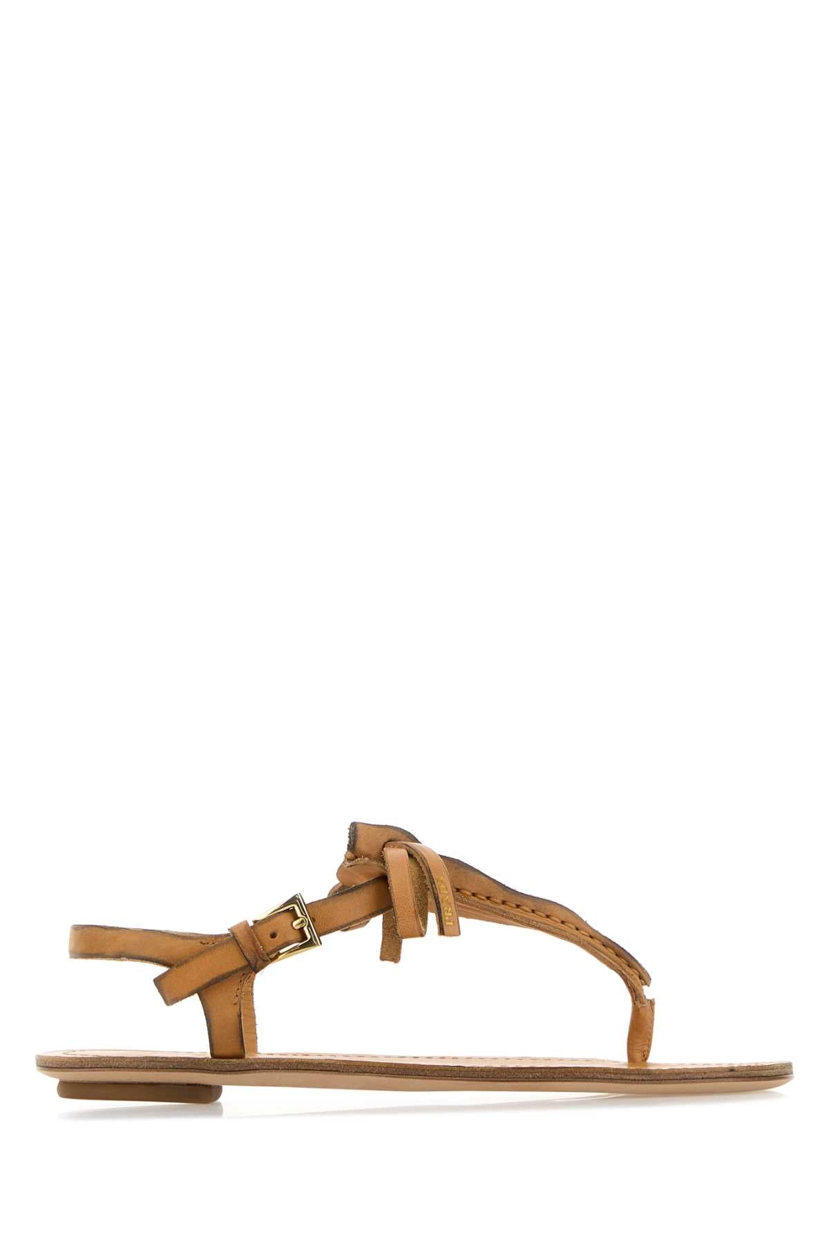 Prada Women Camel Leather Thong Sandals PRADA