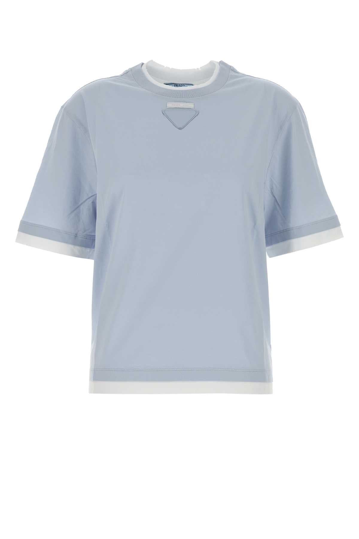 Prada Women Powder Blue Cotton T-Shirt PRADA