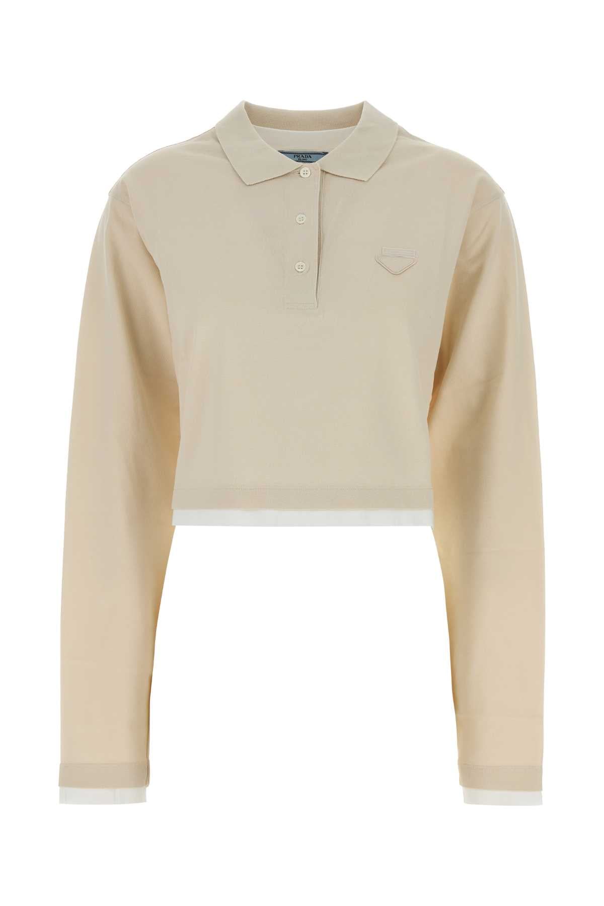 Prada Women Sand Piquet Polo Shirt PRADA