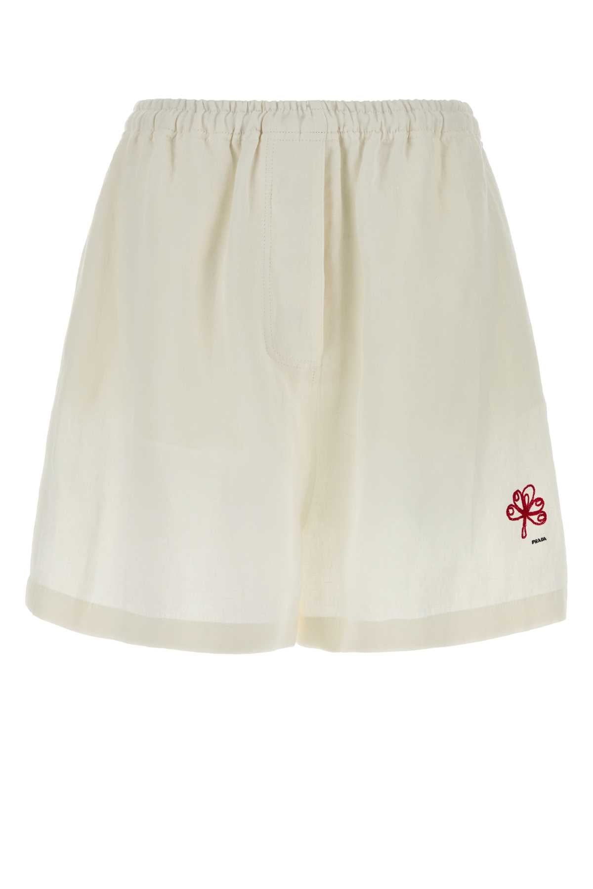 Prada Women White Linen Shorts PRADA