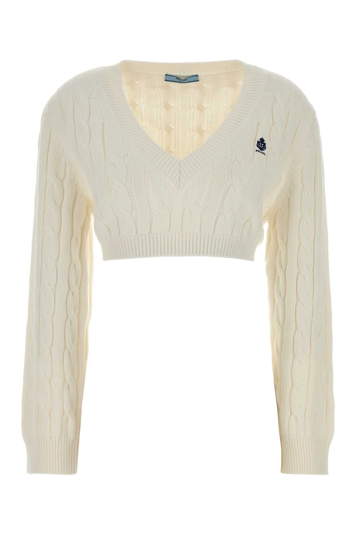 Prada Women White Cotton Sweater PRADA