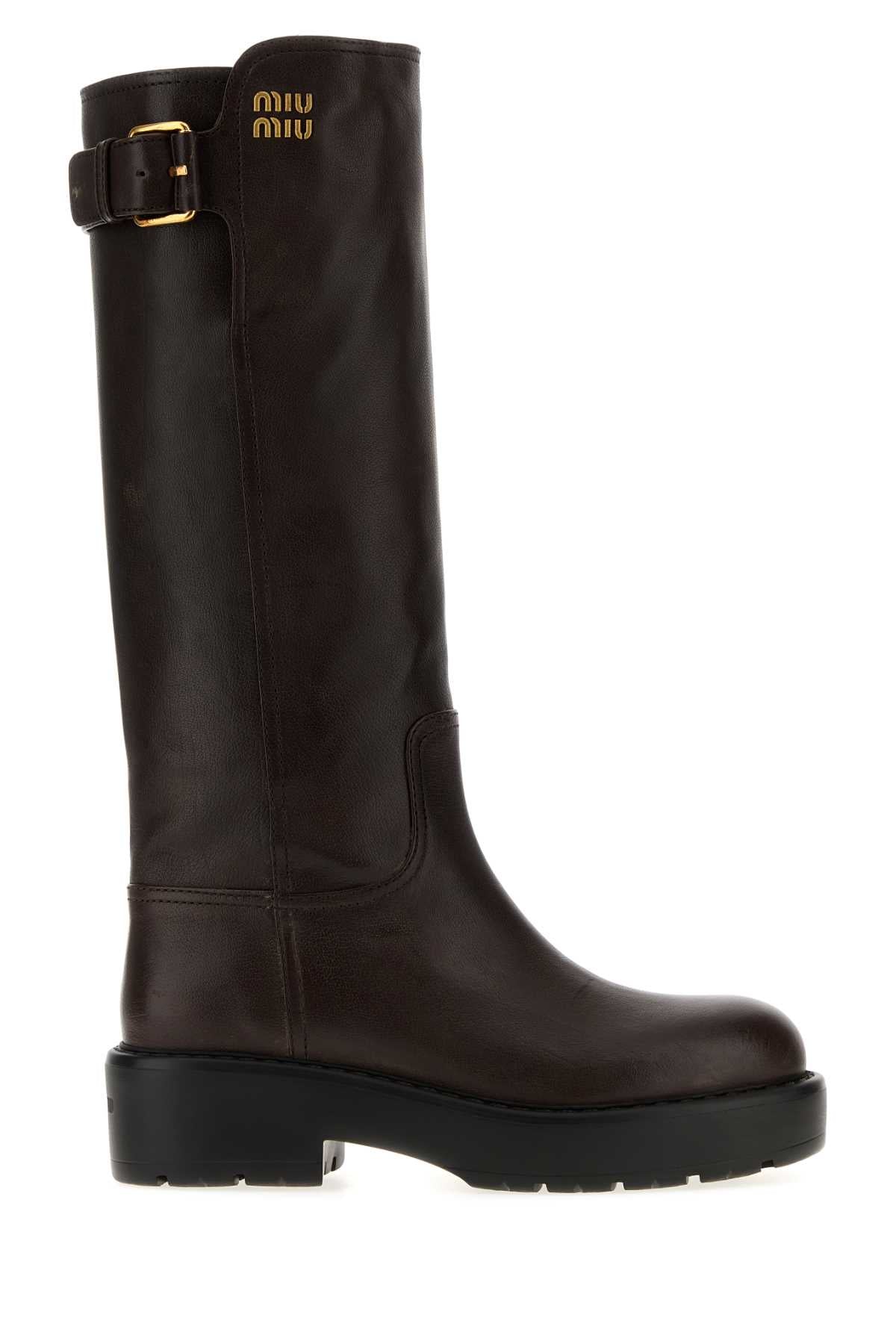 Miu Miu Women Dark Brown Leather Boots MIU MIU