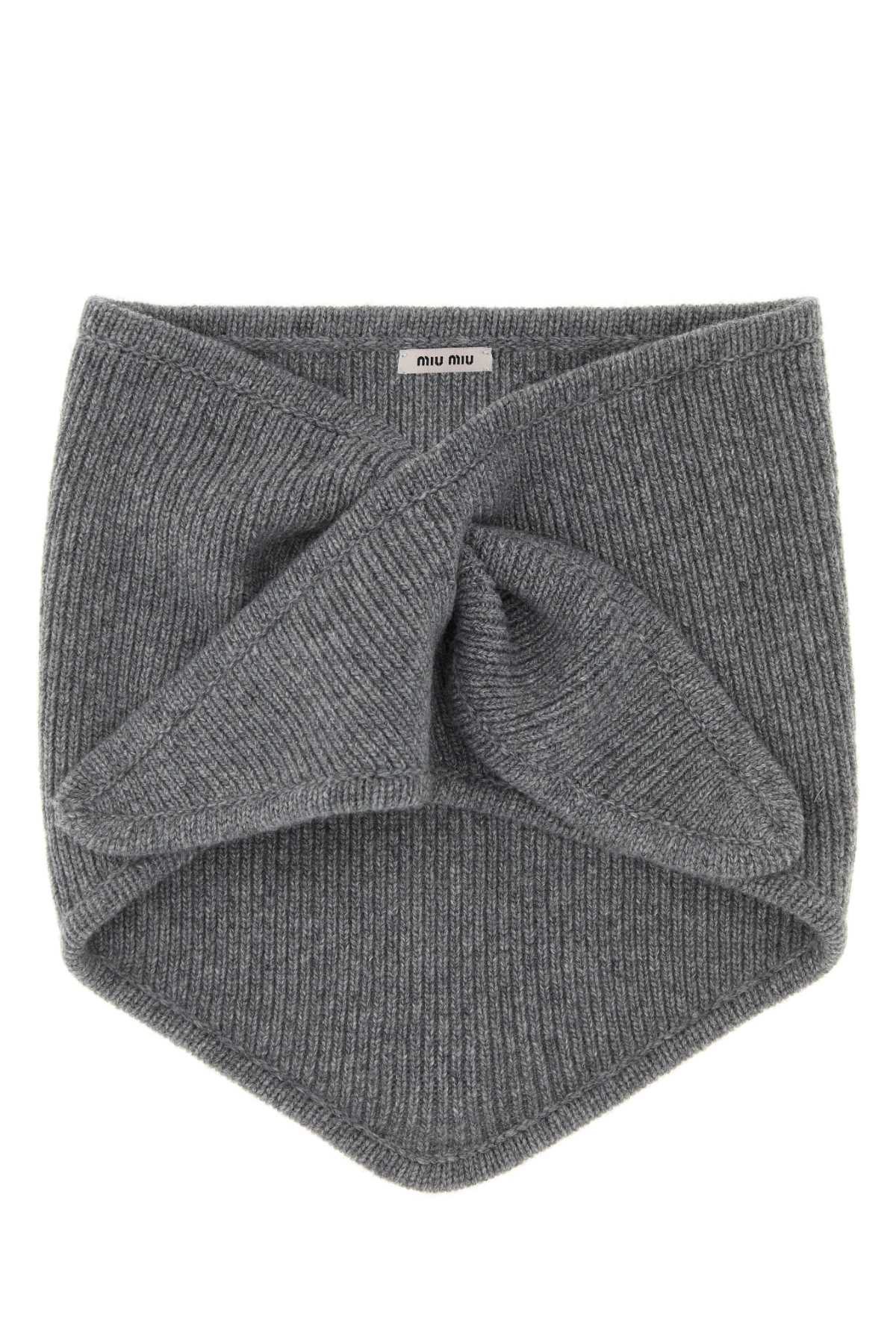 Miu Miu Women Grey Wool Blend Scarf MIU MIU