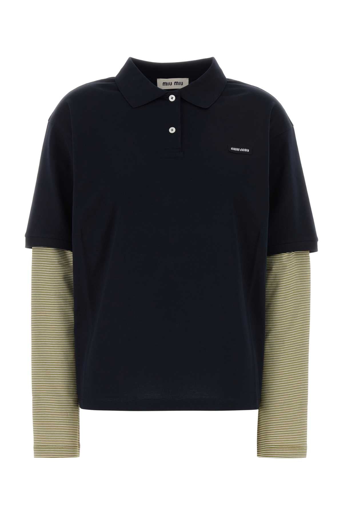 Miu Miu Women Navy Blue Cotton Oversize Polo Shirt MIU MIU