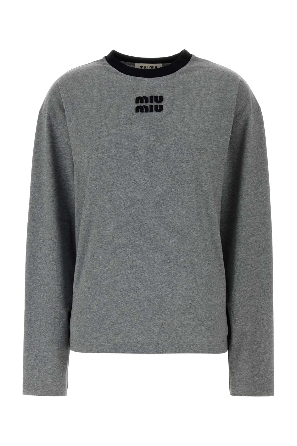 Miu Miu Women Dark Grey Cotton T-Shirt MIU MIU