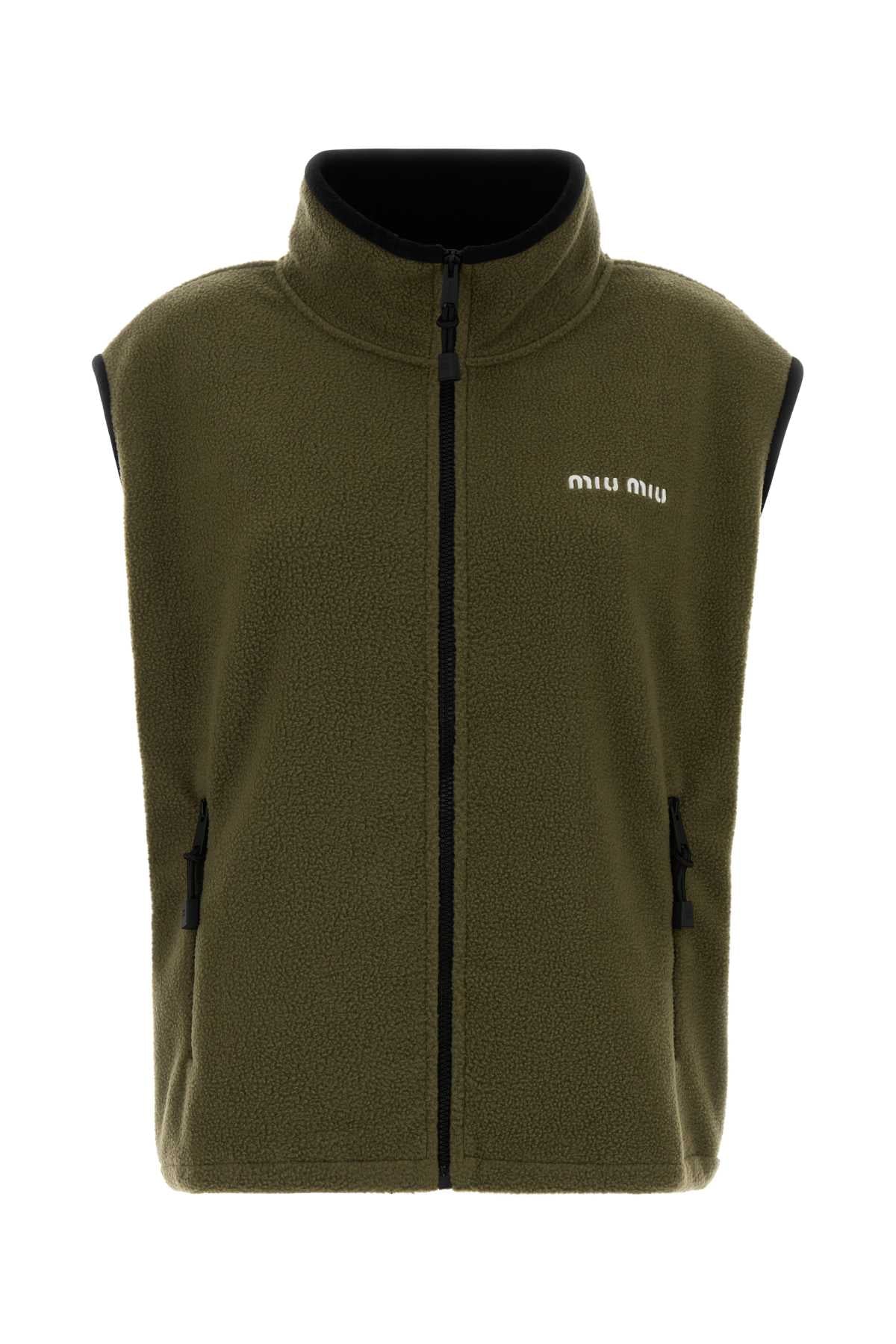 Miu Miu Women Army Green Pile Vest MIU MIU