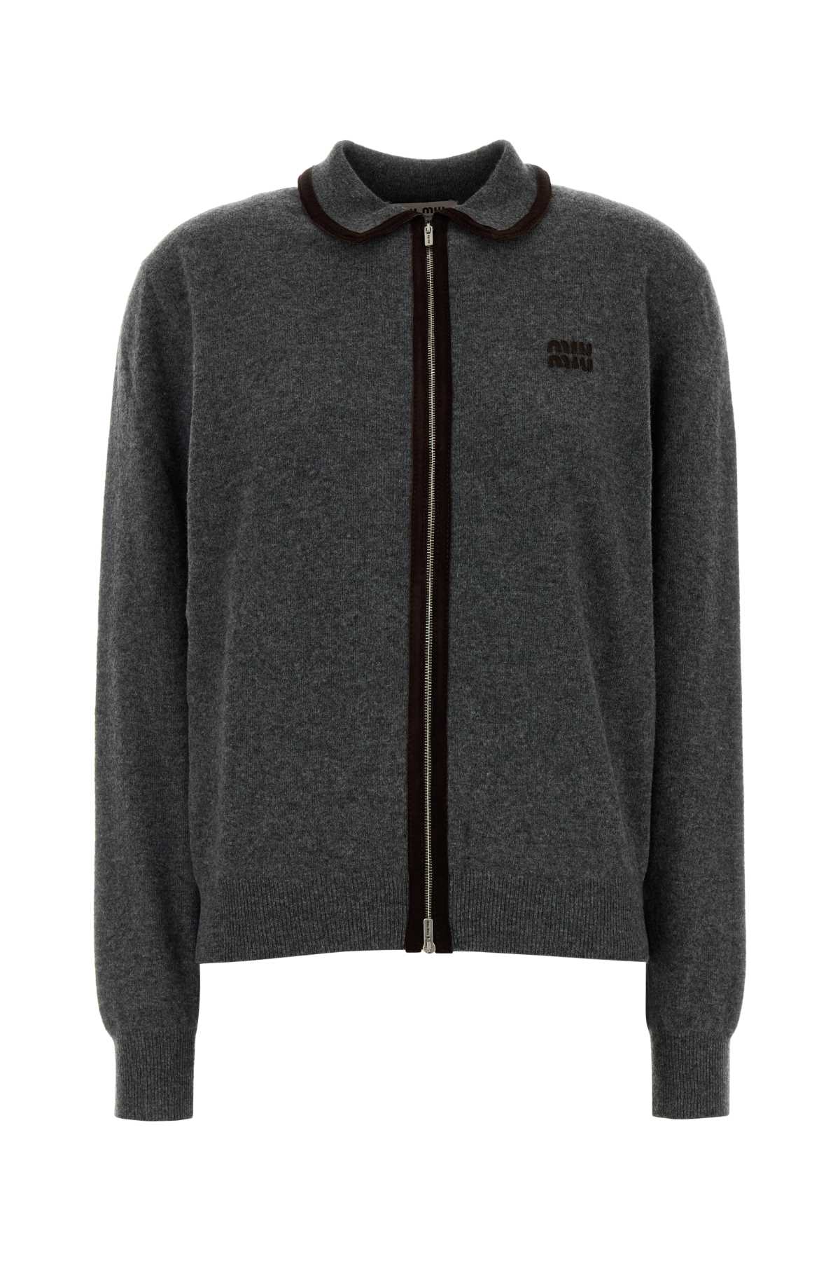Miu Miu Women Dark Grey Wool Blend Cardigan MIU MIU