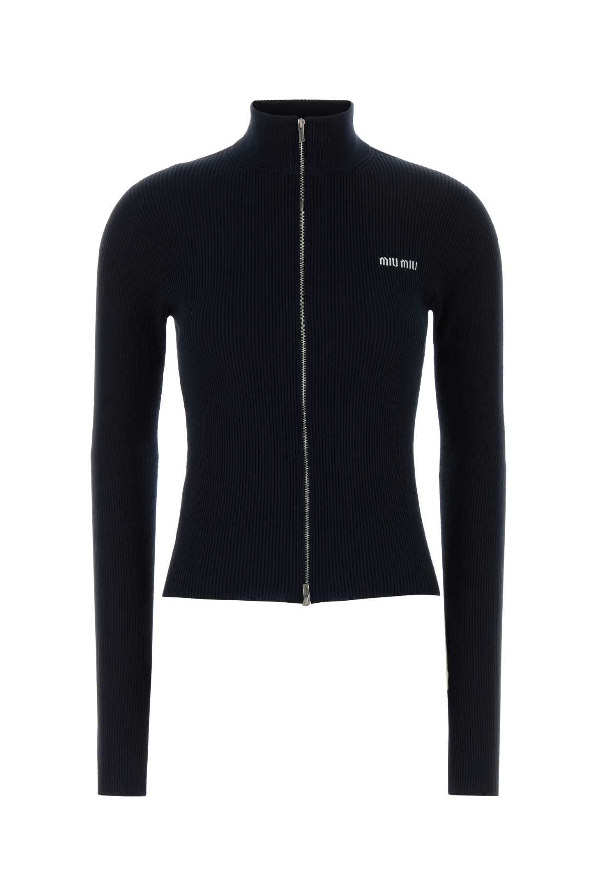 Miu Miu Women Midnight Blue Cotton Cardigan MIU MIU