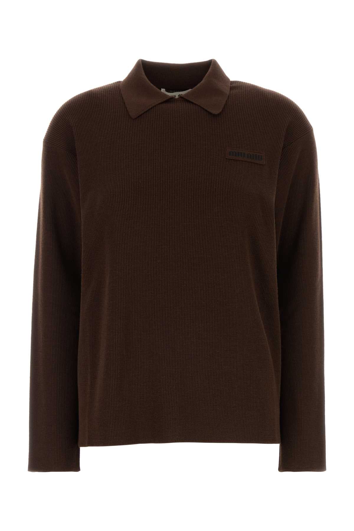 Miu Miu Women Chocolate Wool Polo Shirt MIU MIU