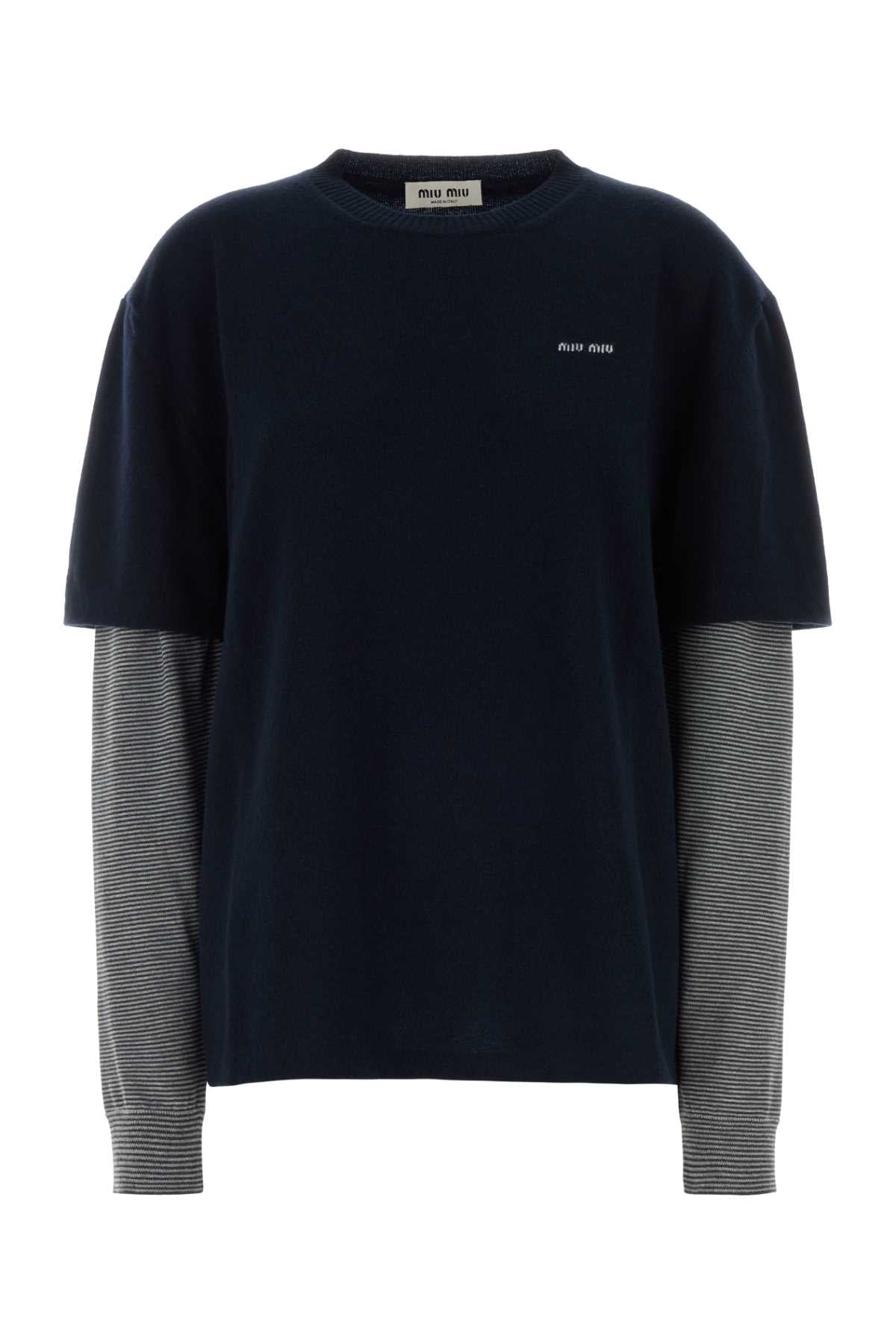 Miu Miu Women Midnight Blue Wool Blend Sweater MIU MIU