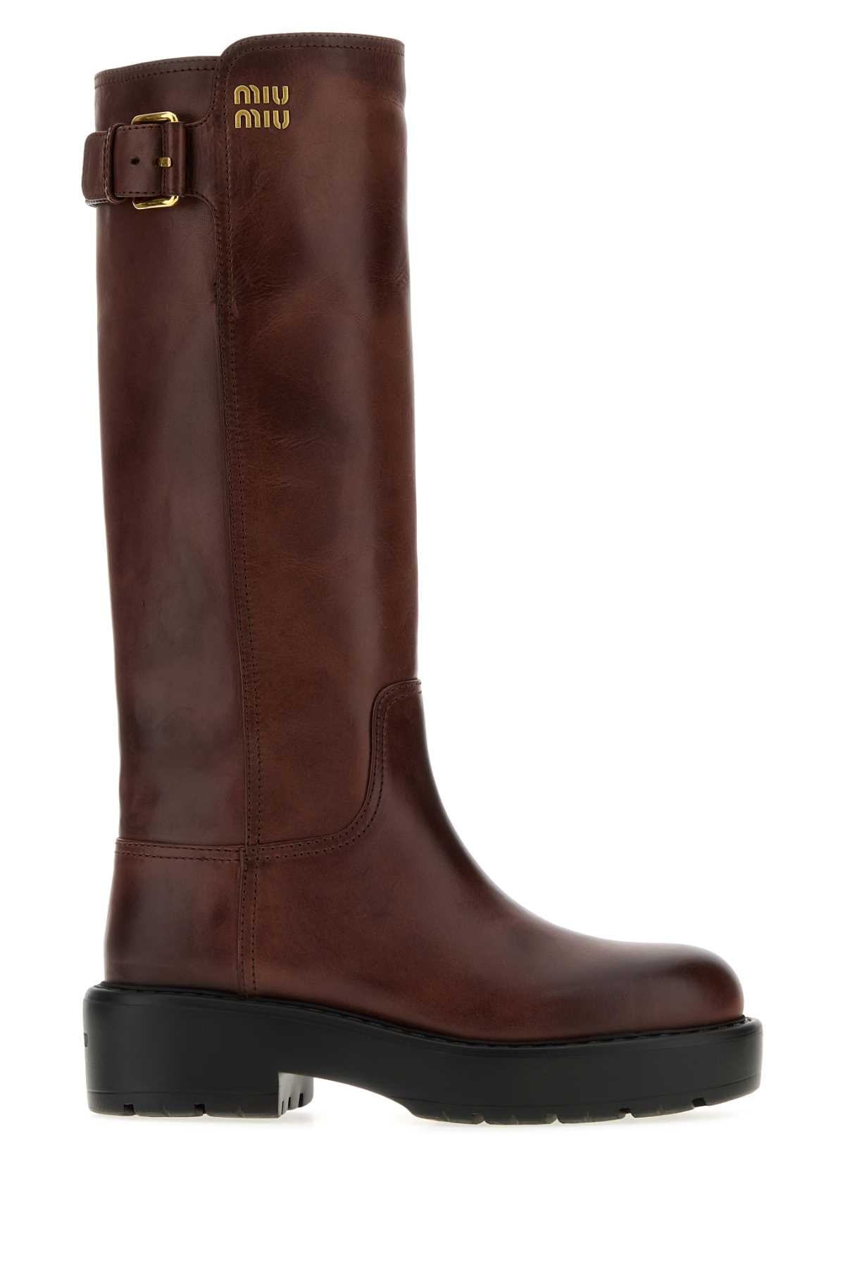 Miu Miu Women Brown Leather Boots MIU MIU