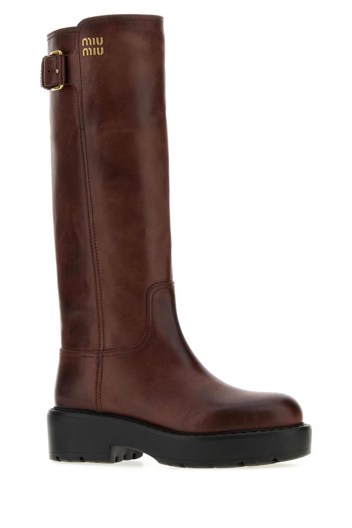 Miu Miu Women Brown Leather Boots MIU MIU