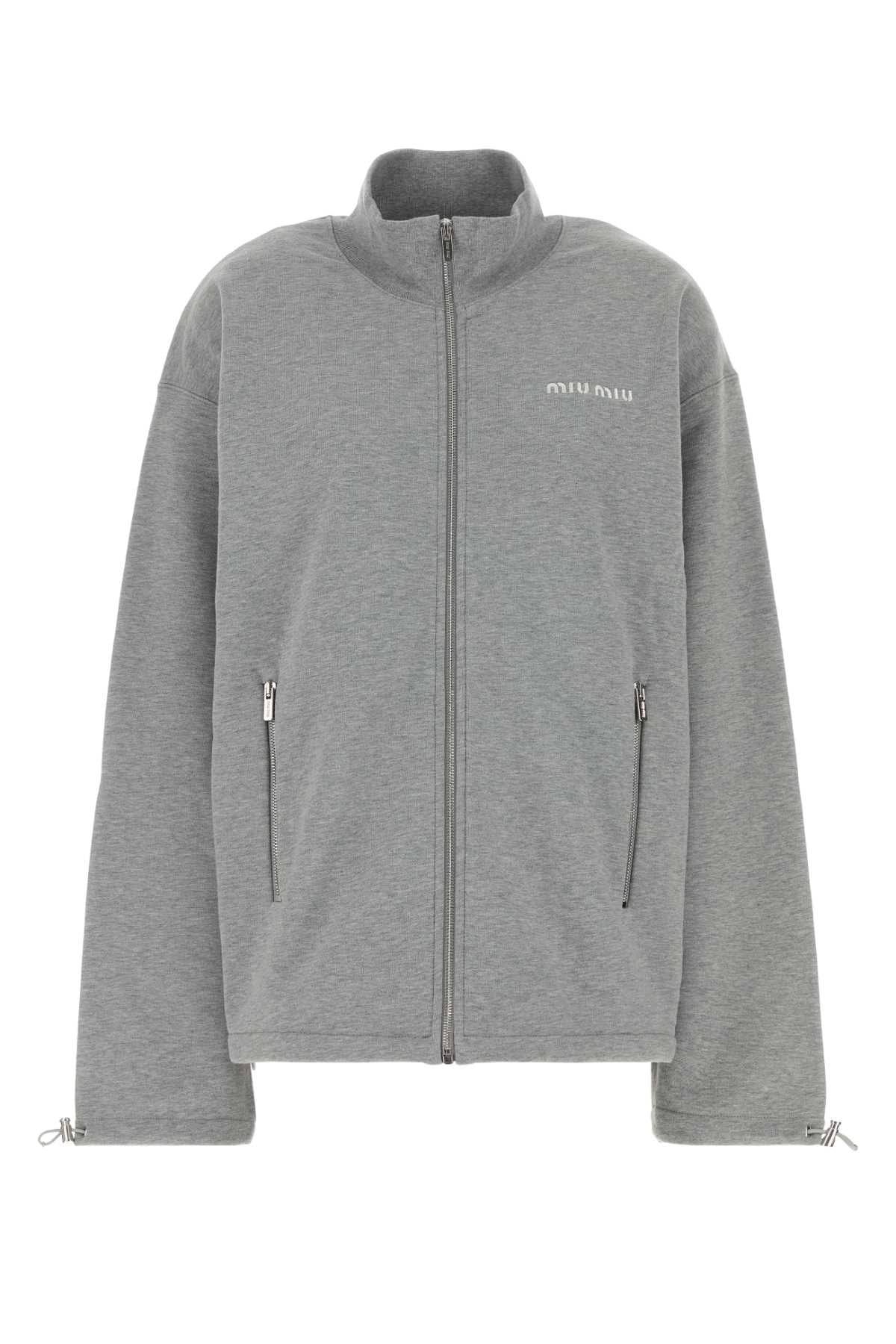 Miu Miu Women Melange Grey Cotton Oversize Sweatshirt MIU MIU