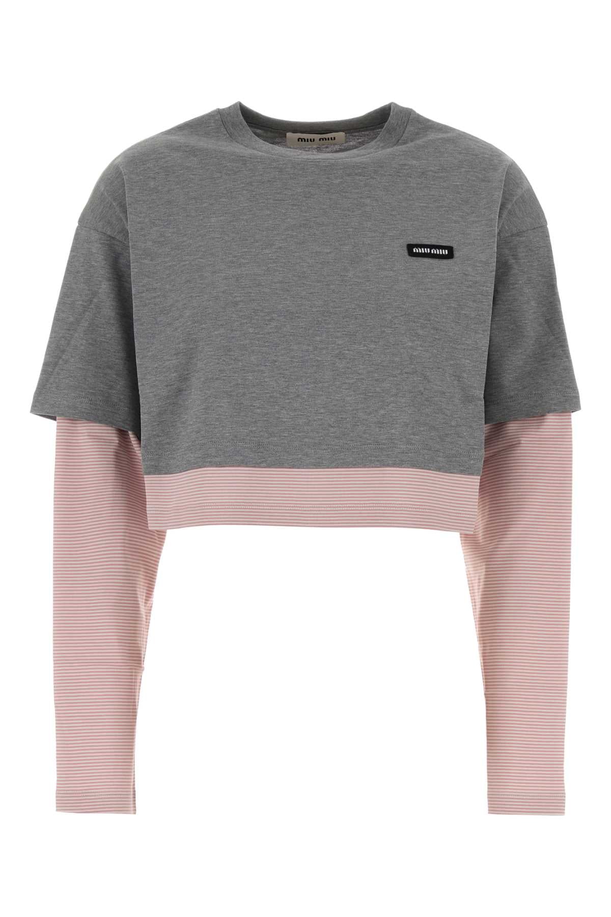 Miu Miu Women Grey Cotton T-Shirt MIU MIU
