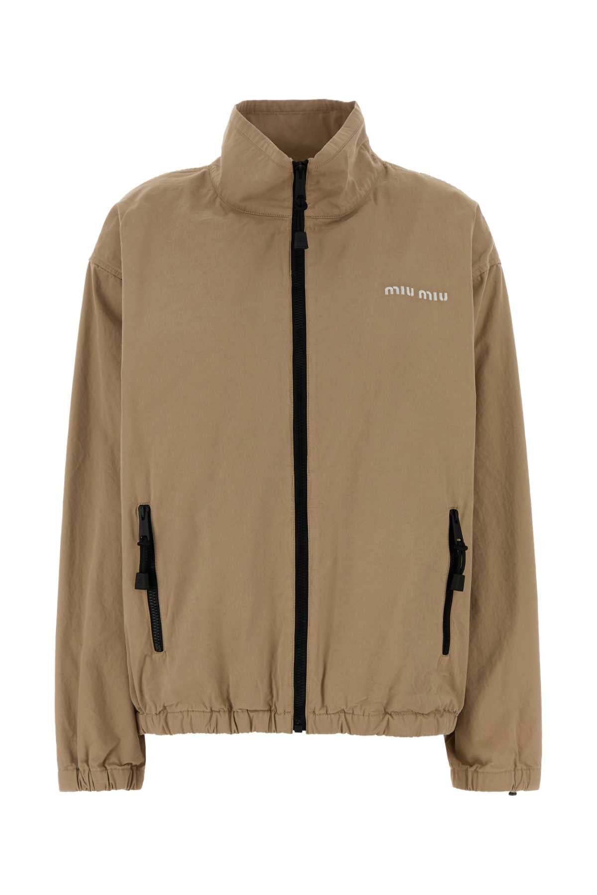 Miu Miu Women Camel Gabardine Windbreaker MIU MIU