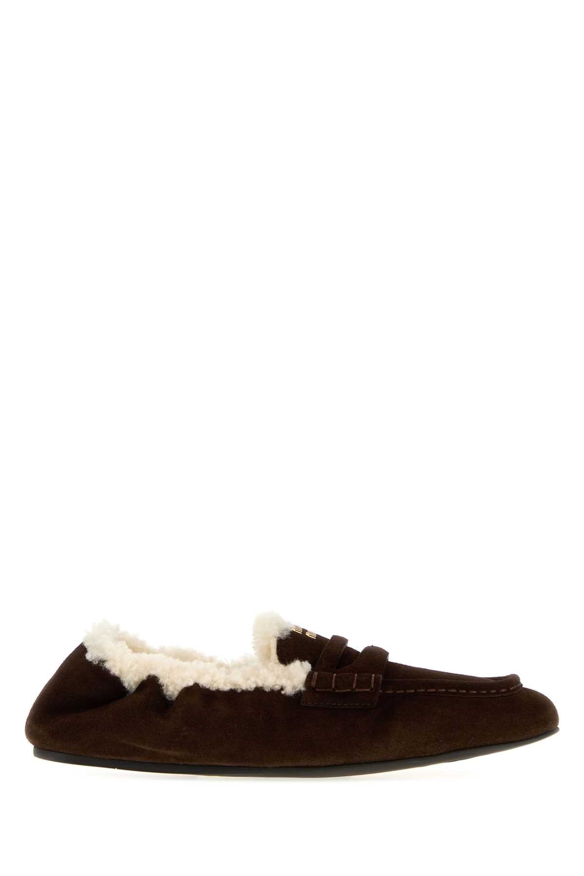 Miu Miu Women Dark Brown Suede Loafers MIU MIU