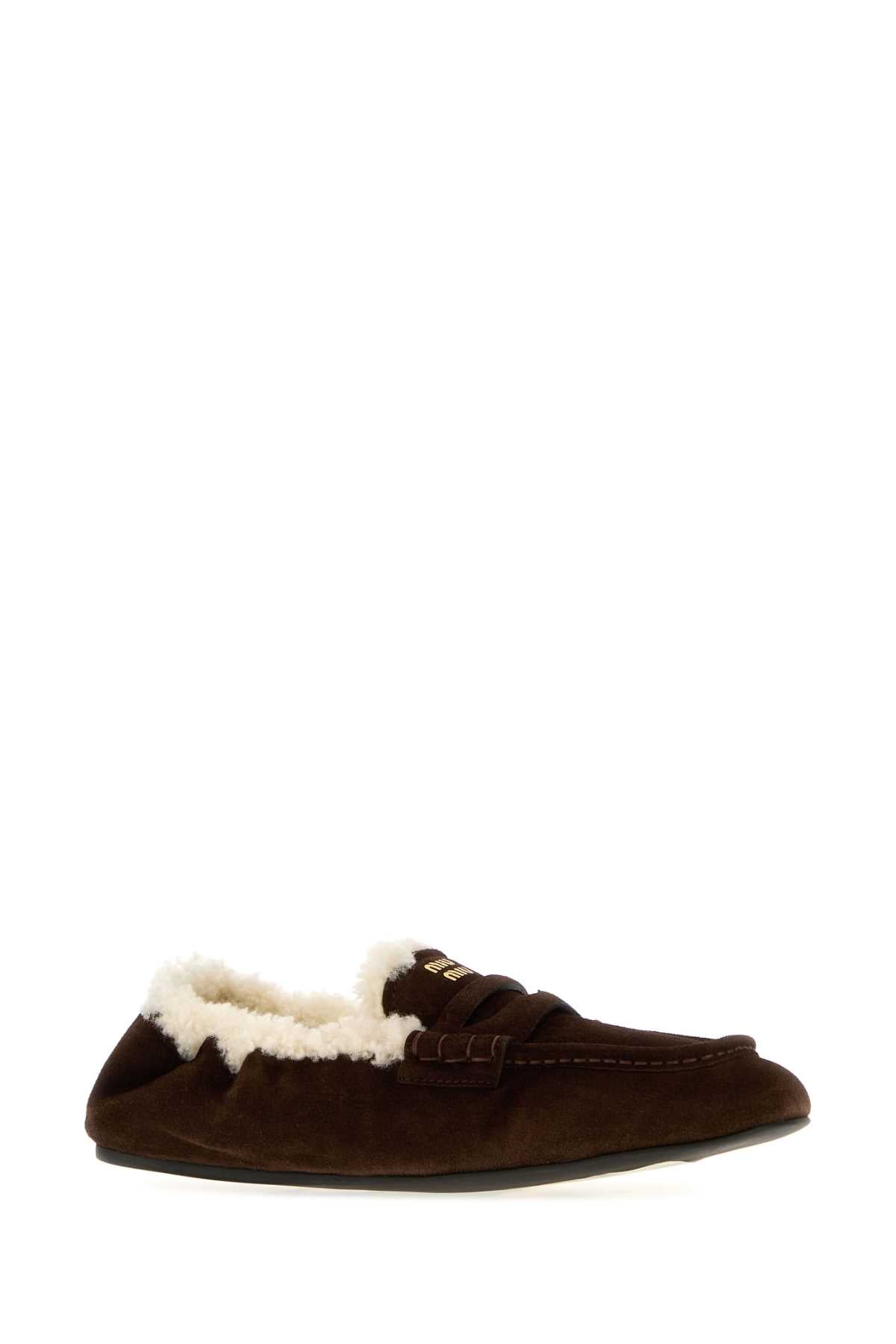 Miu Miu Women Dark Brown Suede Loafers MIU MIU