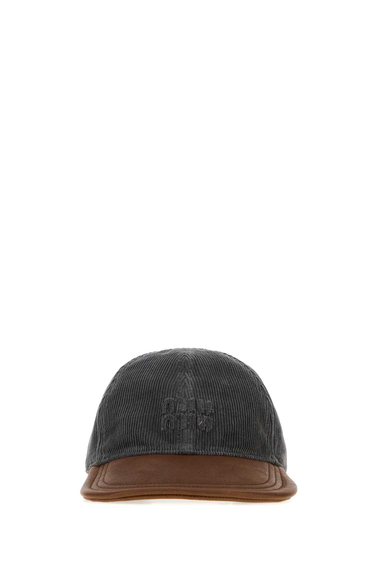 Miu Miu Women Grey Corduroy Baseball Cap MIU MIU