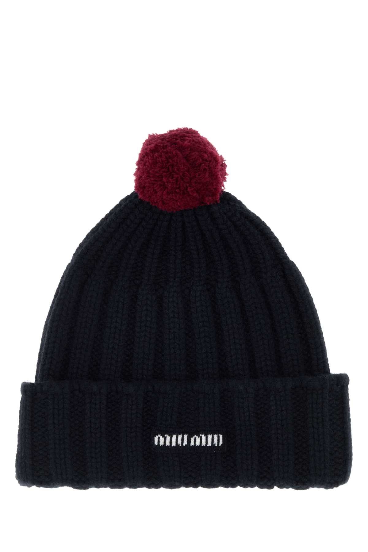 Miu Miu Women Navy Blue Cashmere Beanie Hat MIU MIU
