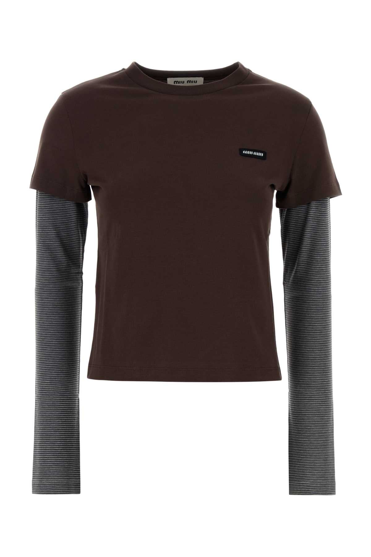 Miu Miu Women Brown Cotton T-Shirt MIU MIU