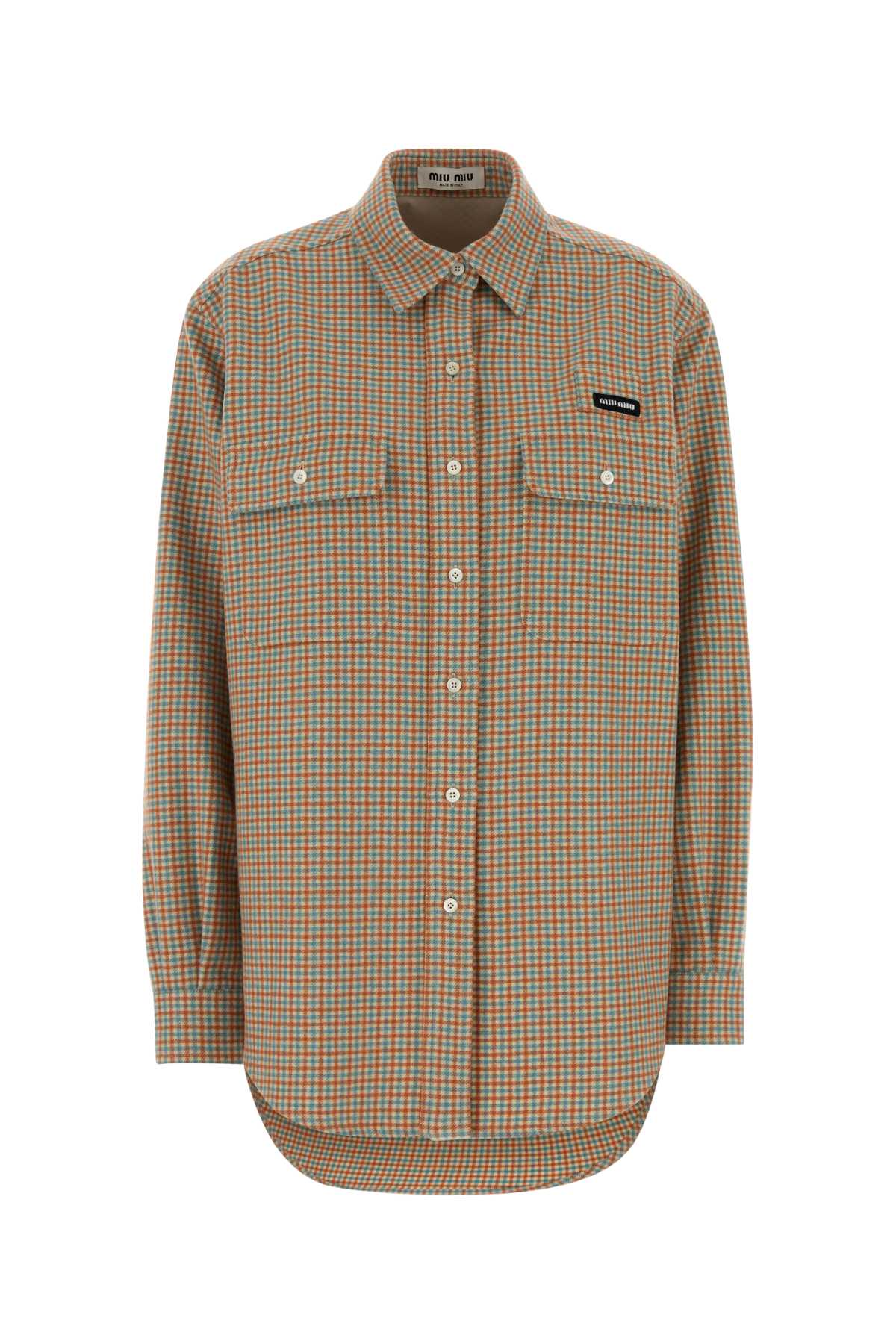 Miu Miu Women Embroidered Flannel Oversize Shirt MIU MIU