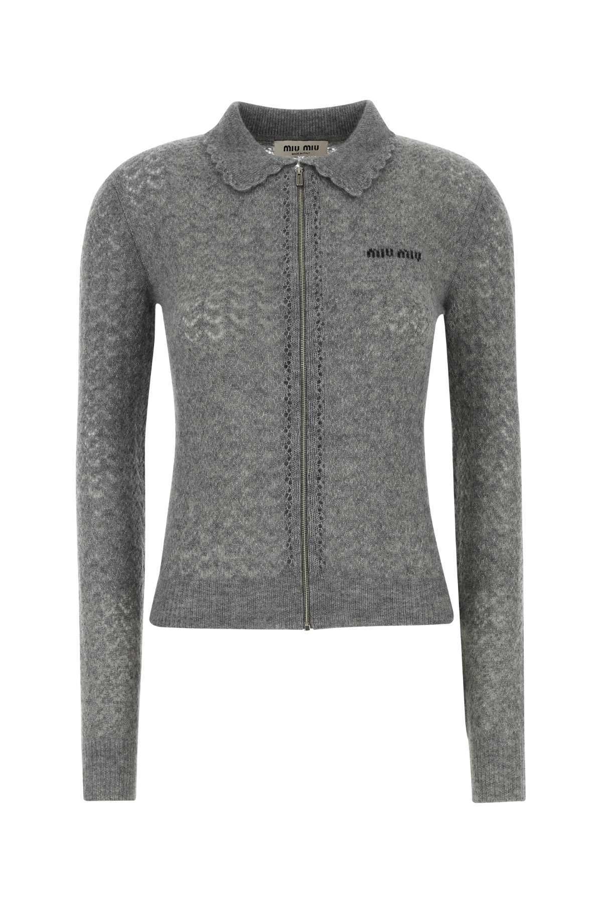 Miu Miu Women Grey Cashmere Blend Cardigan MIU MIU