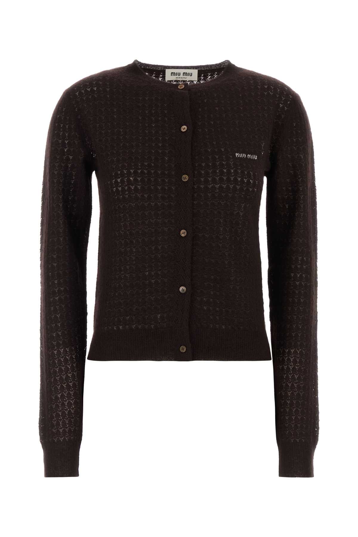 Miu Miu Women Dark Brown Cashmere Blend Cardigan MIU MIU
