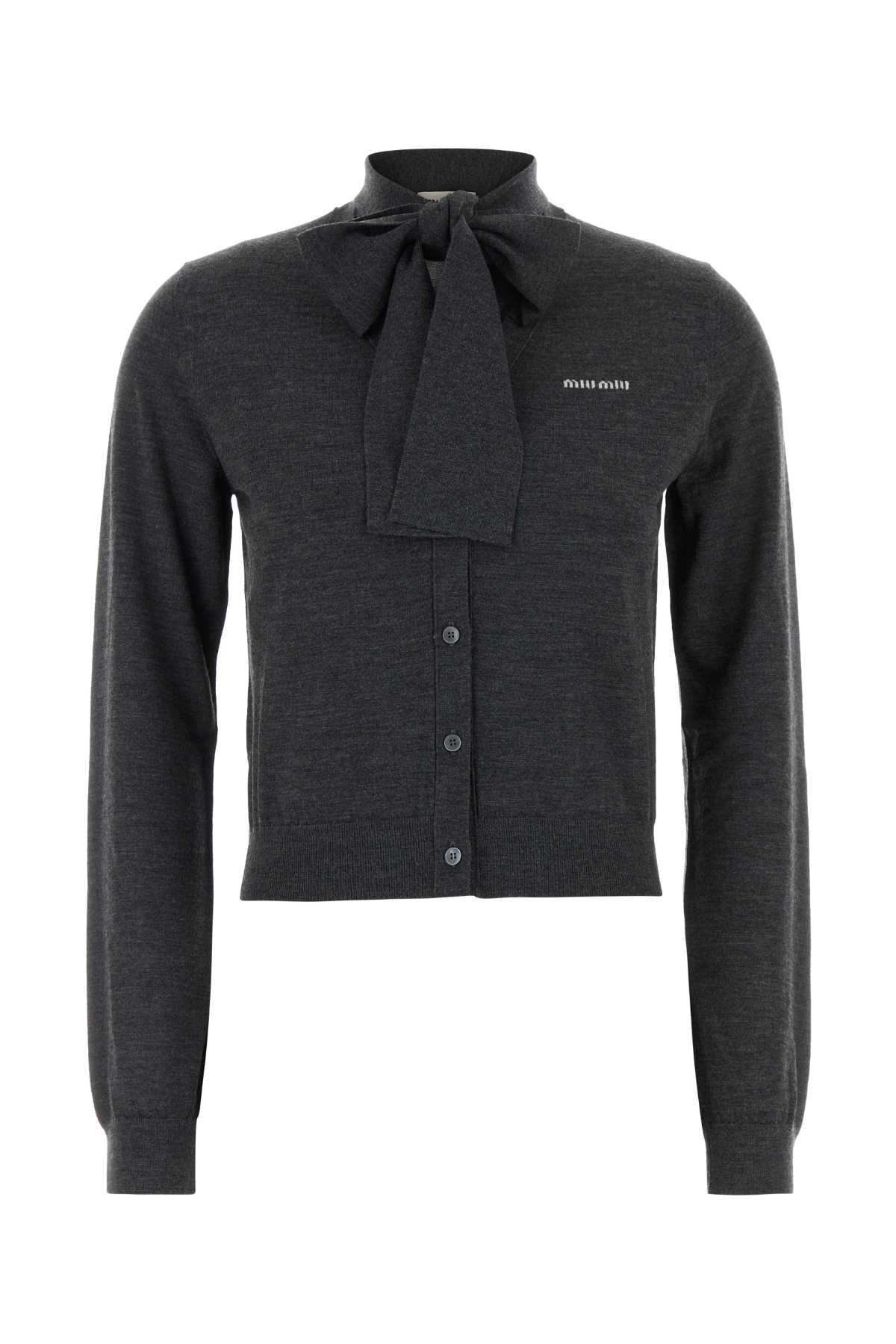 Miu Miu Women Charcoal Stretch Wool Blend Cardigan MIU MIU