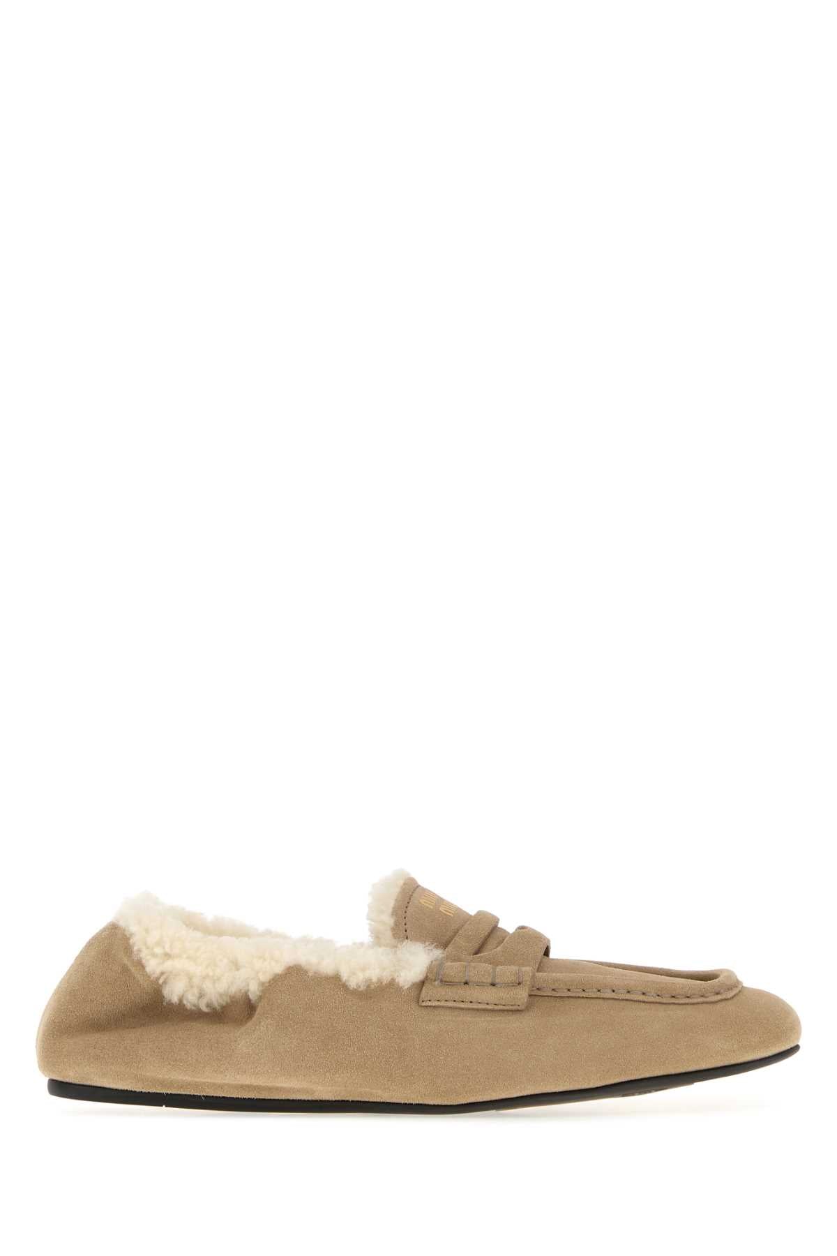 Miu Miu Women Beige Suede Loafers MIU MIU