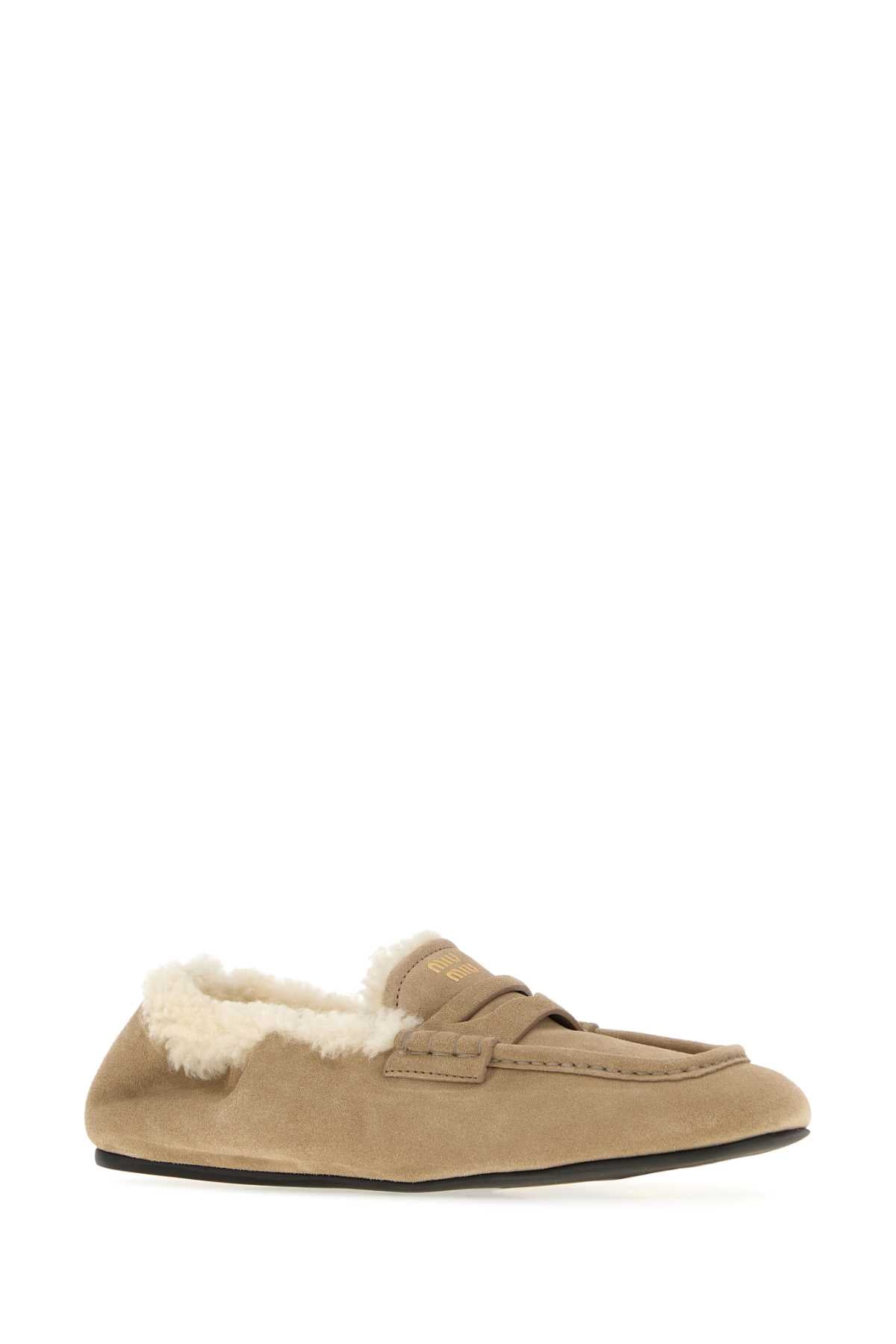 Miu Miu Women Beige Suede Loafers MIU MIU